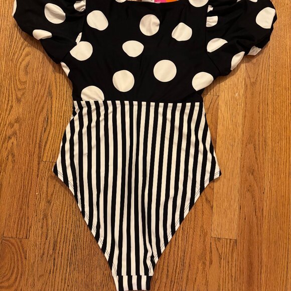 Tabitha Brown for Target Striped/Dot Print Tie-Front One Piece Swimsuit Sz Large - Picture 2 of 6